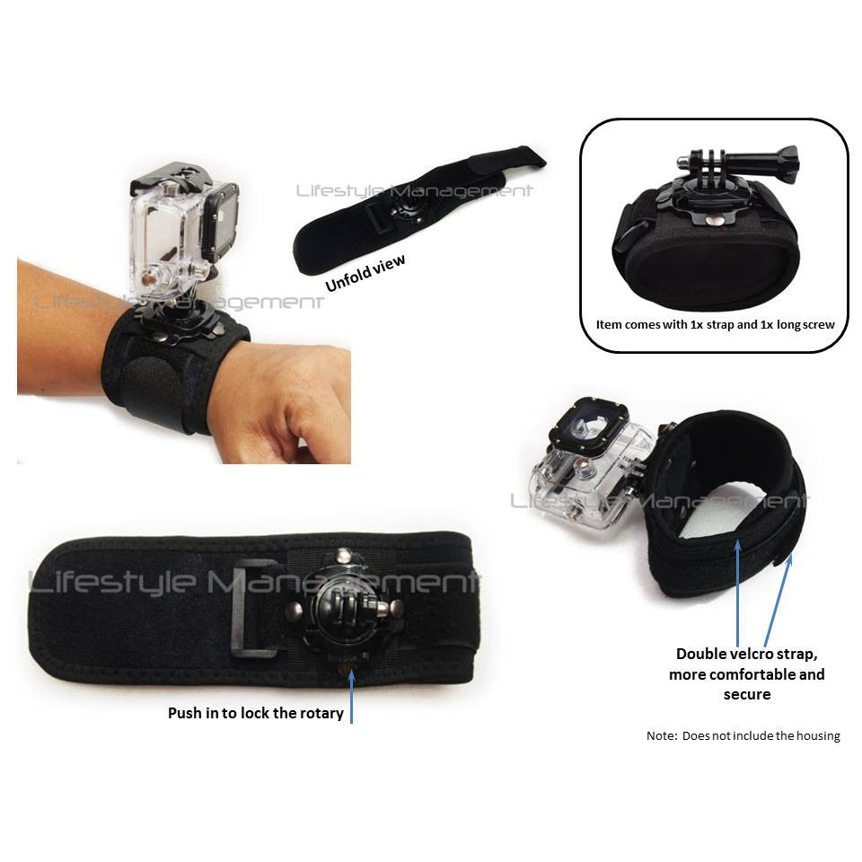 GoPro Rotary/Rotable/Rotation Wrist/Arm Strap/Straps/Band Mount/Adapter