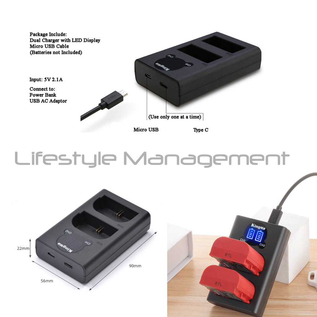 Canon LP-E6NH Battery Charger Dual USB 5D 6D Mark III EOS 60D 7D 6D 70D 80D 60Da 5DS 5DS R EOS-R XC