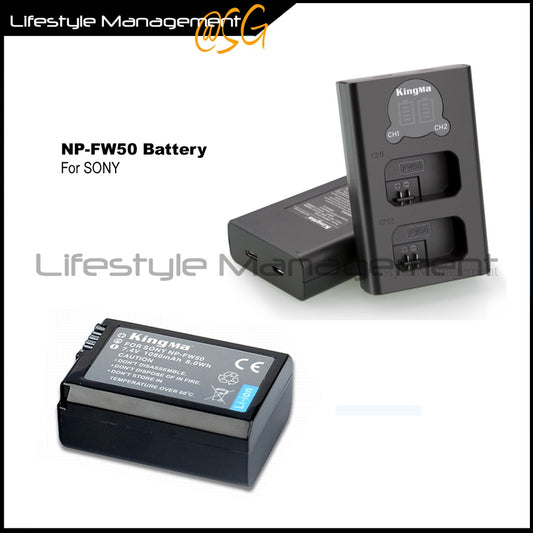 Sony NP-FW50 Battery Dual USB Charger Camera batteries charging Nex A7 A6000 ZV-E10 a7r2 a7m2 a5000