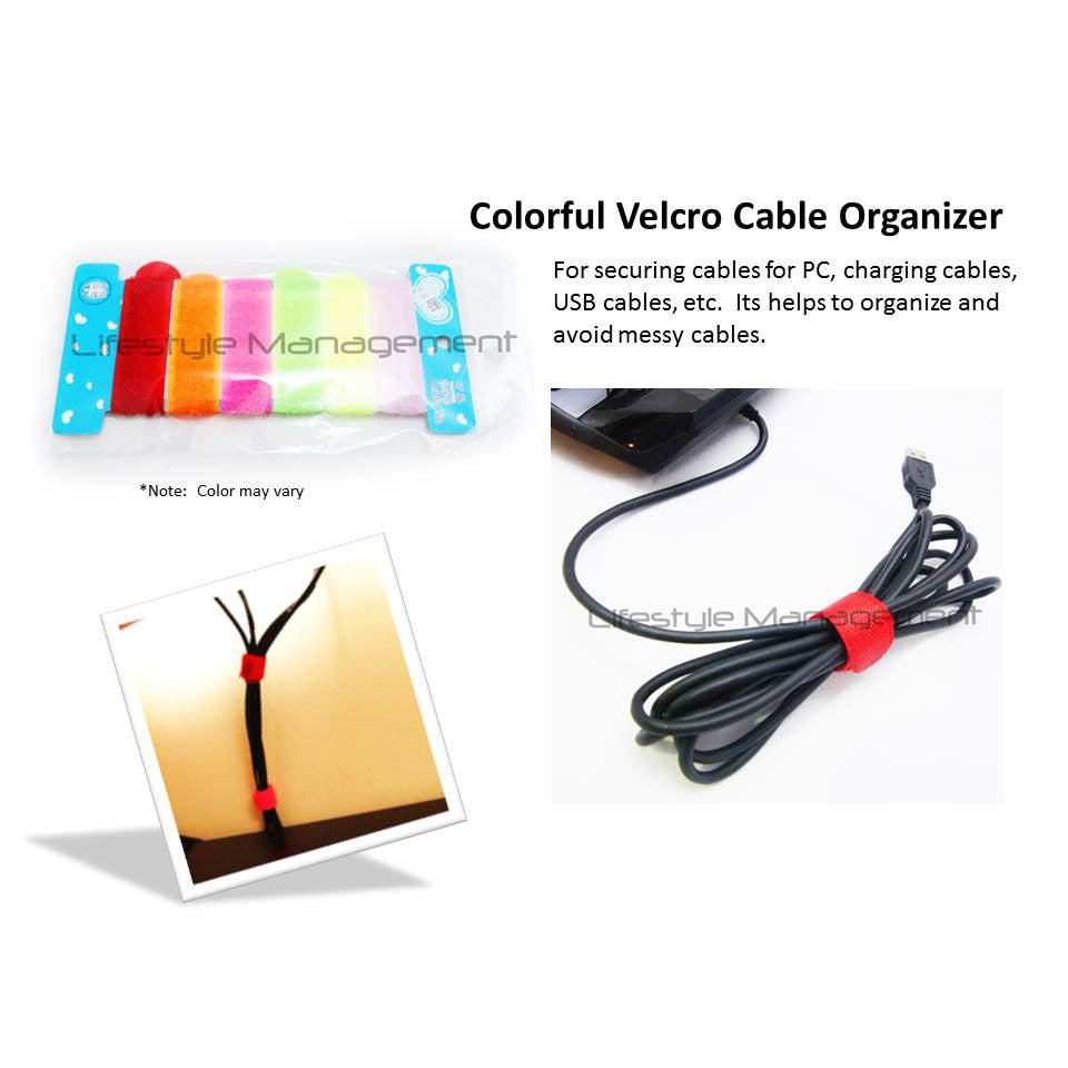 6pcs Colourful 20x170mm Velcro Cable Ties Wire Cord Organiser Strap Wrapper