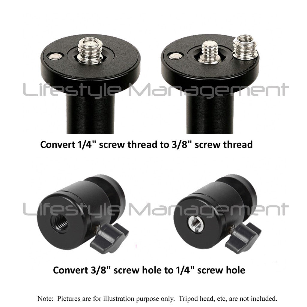 2pcs Convert Screw Adapter 3/8 and 1/4 Reducer Bushing (Camera Tripod Ballhead)