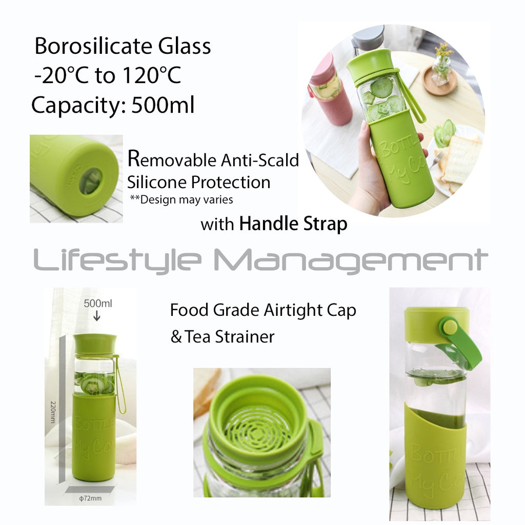 Lock & Lock LocknLock Water Bottle Glass Borosilicate Tea Infuser Strainer 500ml