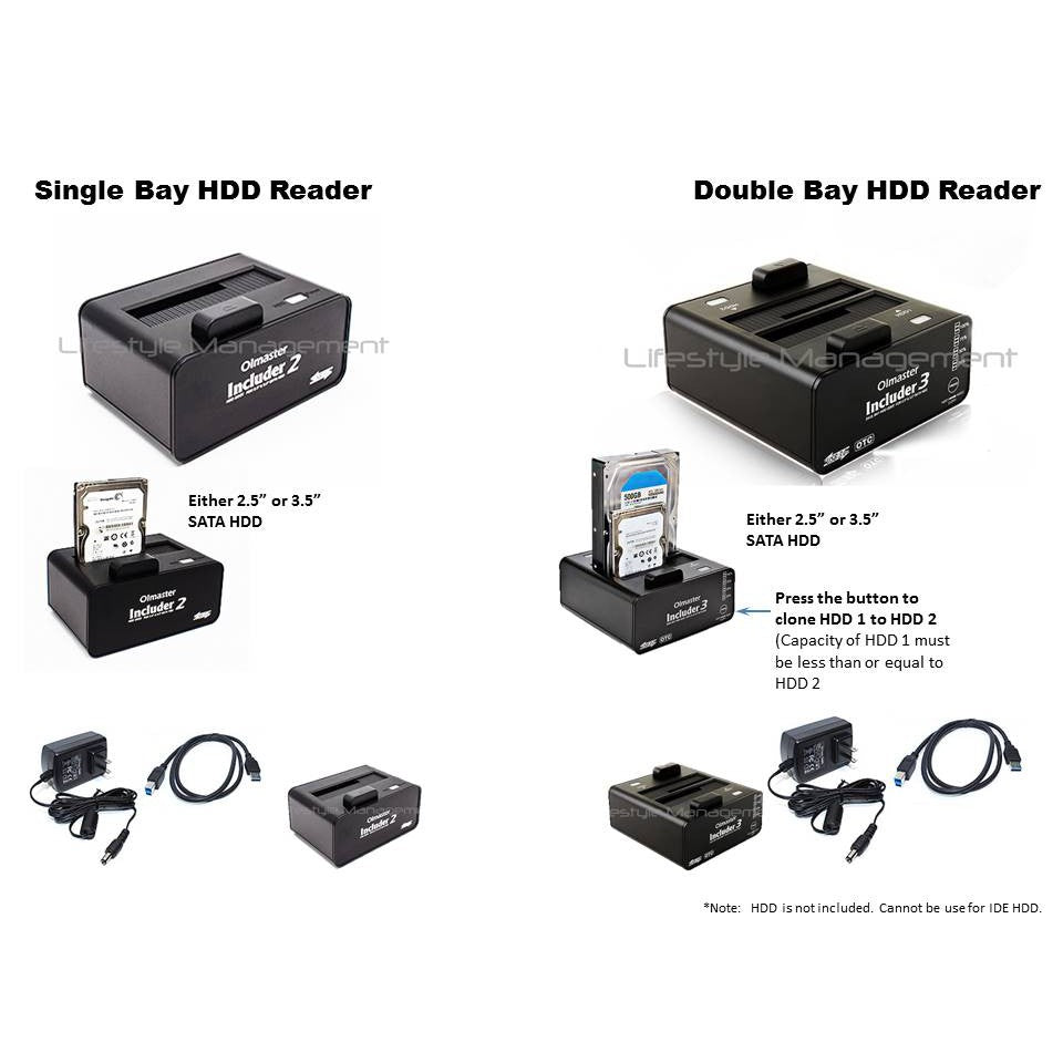 Double / Single Harddisk SATA HDD Disk Storage Reader Dual 2.5 and 3.5 Inch