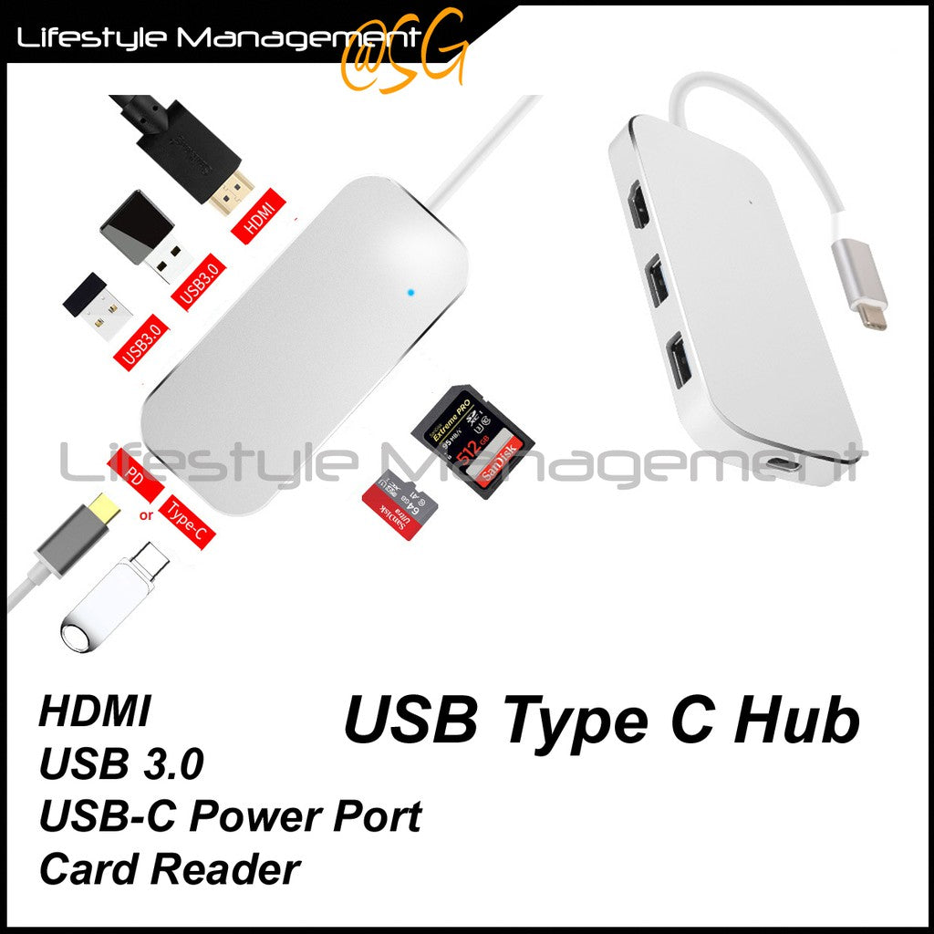 USB Type C Hub (HDMI Ethernet USB 3.0 USB-C Power Port Card Reader)