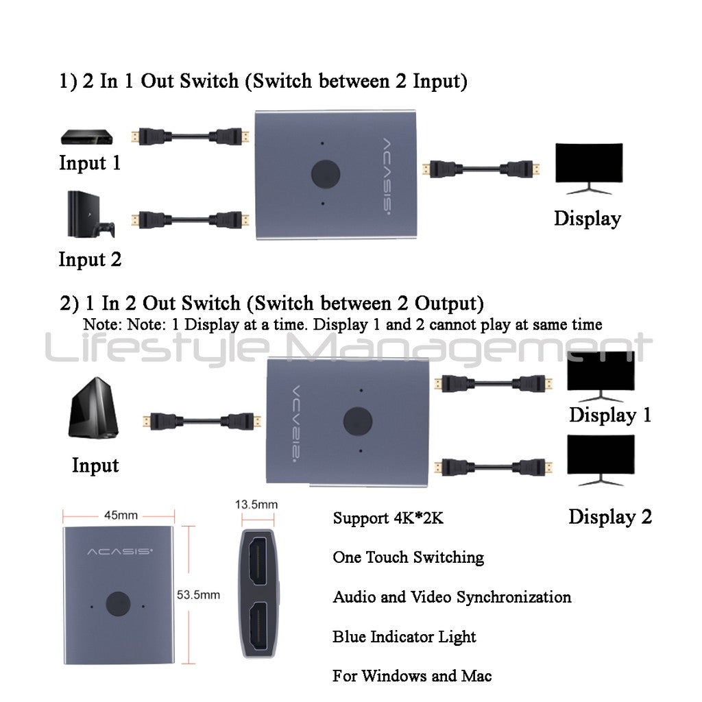 HDMI Switch 4K 2 Way Switching