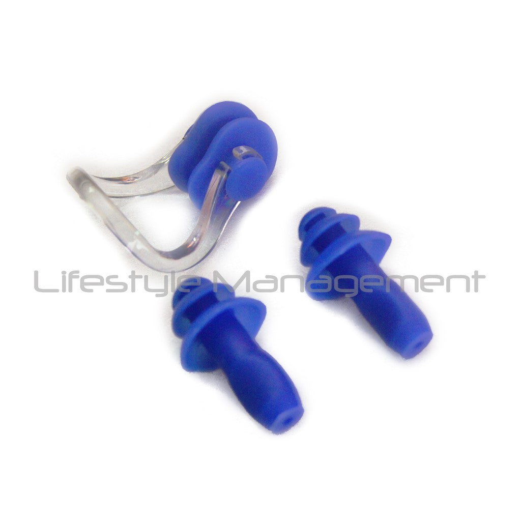 Silicone Earplugs + Nose Clip Set. Spandex Swimming Cap