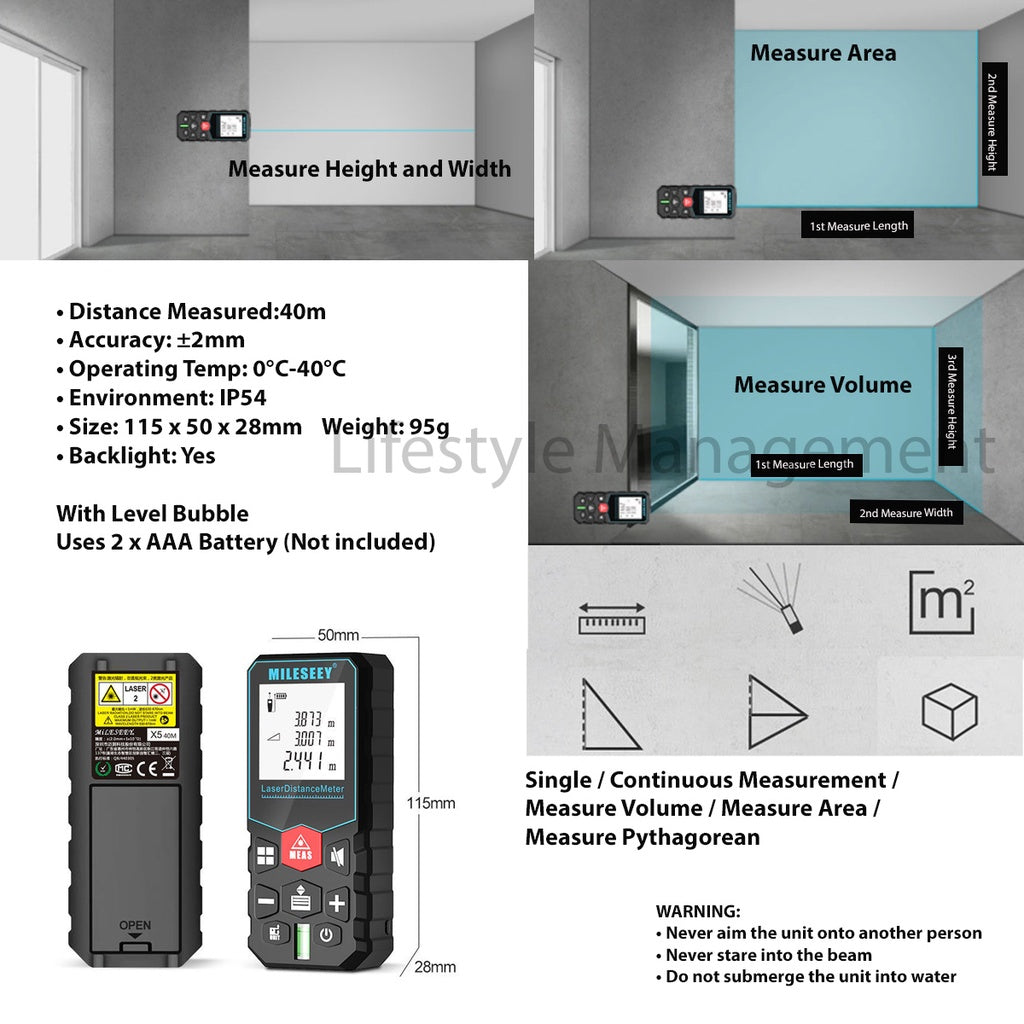 Distance Meter Digital Laser Pointer Rangefinder Infrared Measuring