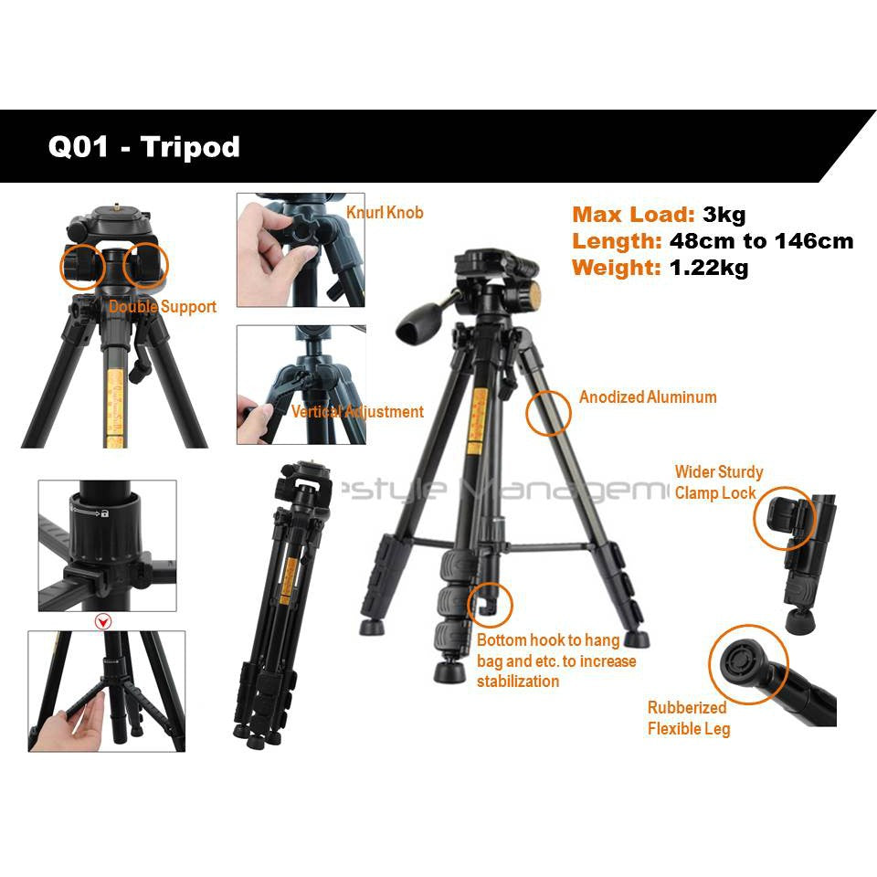 DSLR Camera Professional Aluminium Ruddegized Tripod/Monopod 3-Axis/Ball Head