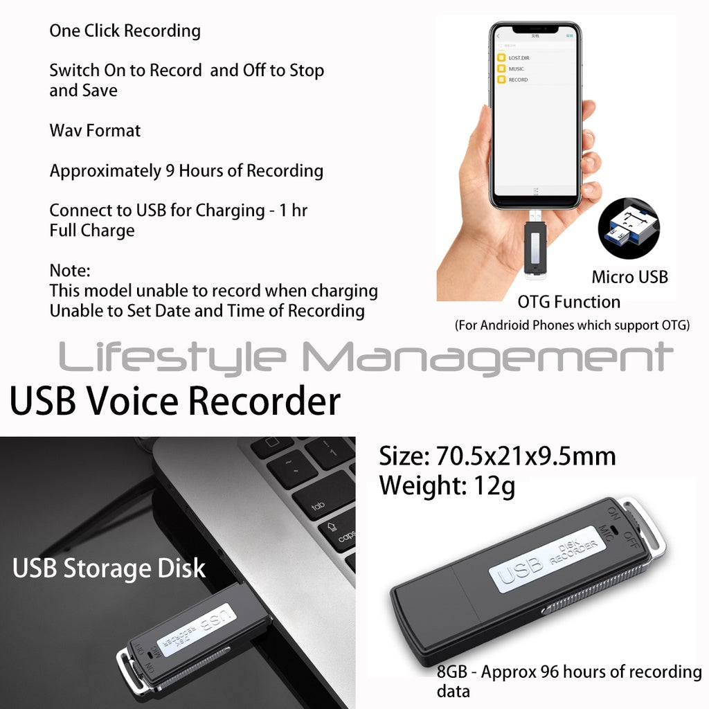 Digital Voice Recorder Sound/Secret USB Micro USB Thumbdrive Sound Record TV