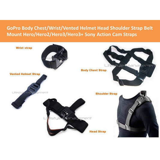 GoPro Body Chest Wrist Vented Helmet Head  Shoulder Strap Handle Mount Straps