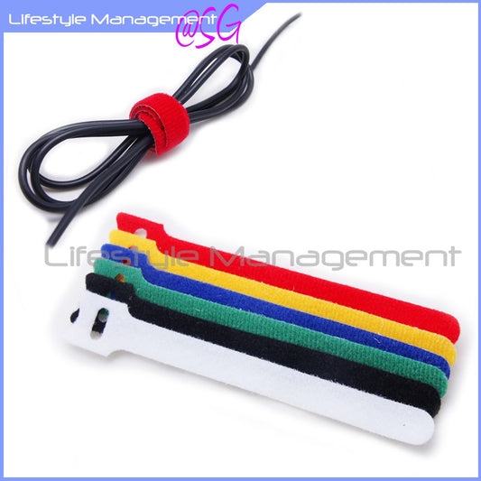 6 pcs Colourful 150mm Velcro Cable Ties Wrap Wire Cord Organiser Strap Wrappe