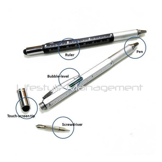 Multipurpose Pen Tool with Ruler Bubble Level Touchscreen Tip and Screwdriver DIY