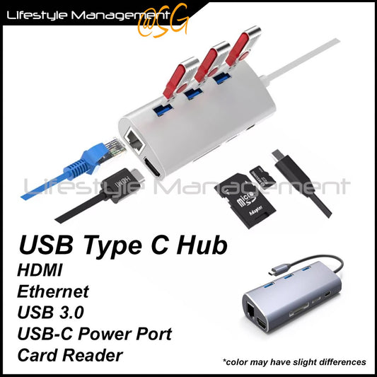 USB Type C Hub (HDMI Ethernet USB 3.0 USB-C Power Port Card Reader)