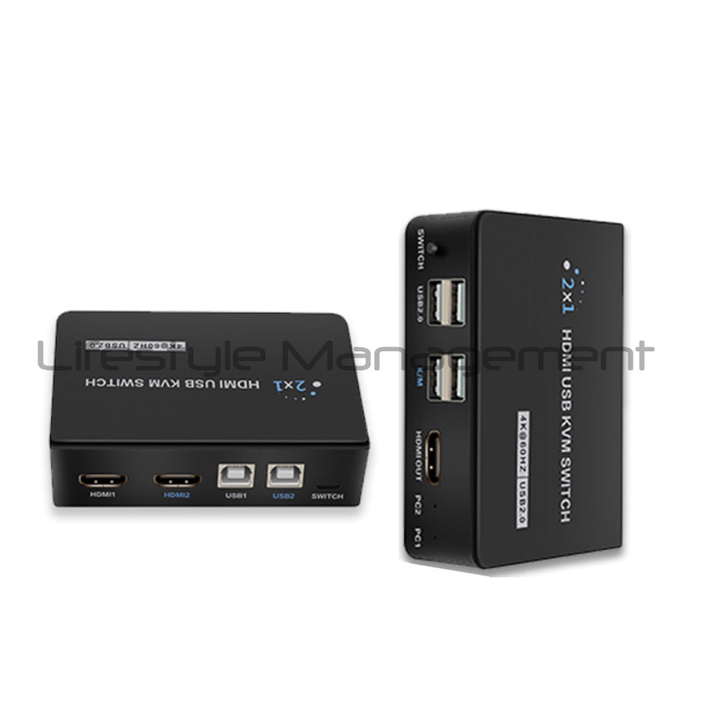 2 Port HDMI KVM Switch (Computer Printer Storage Keyboard Video Mouse Monitor)