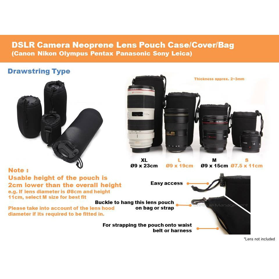 DSLR Camera Neoprene Drawstring Velcro Lens Pouch Case/Cover/Bag