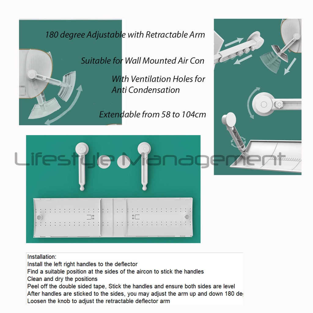 Aircon Air Con Air-Con Wind Deflector Anti Direct Blow Adjustable Retractable Arm