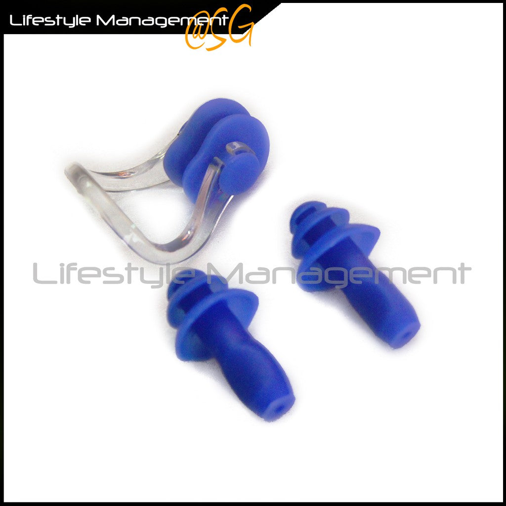 Silicone Earplugs + Nose Clip Set. Spandex Swimming Cap