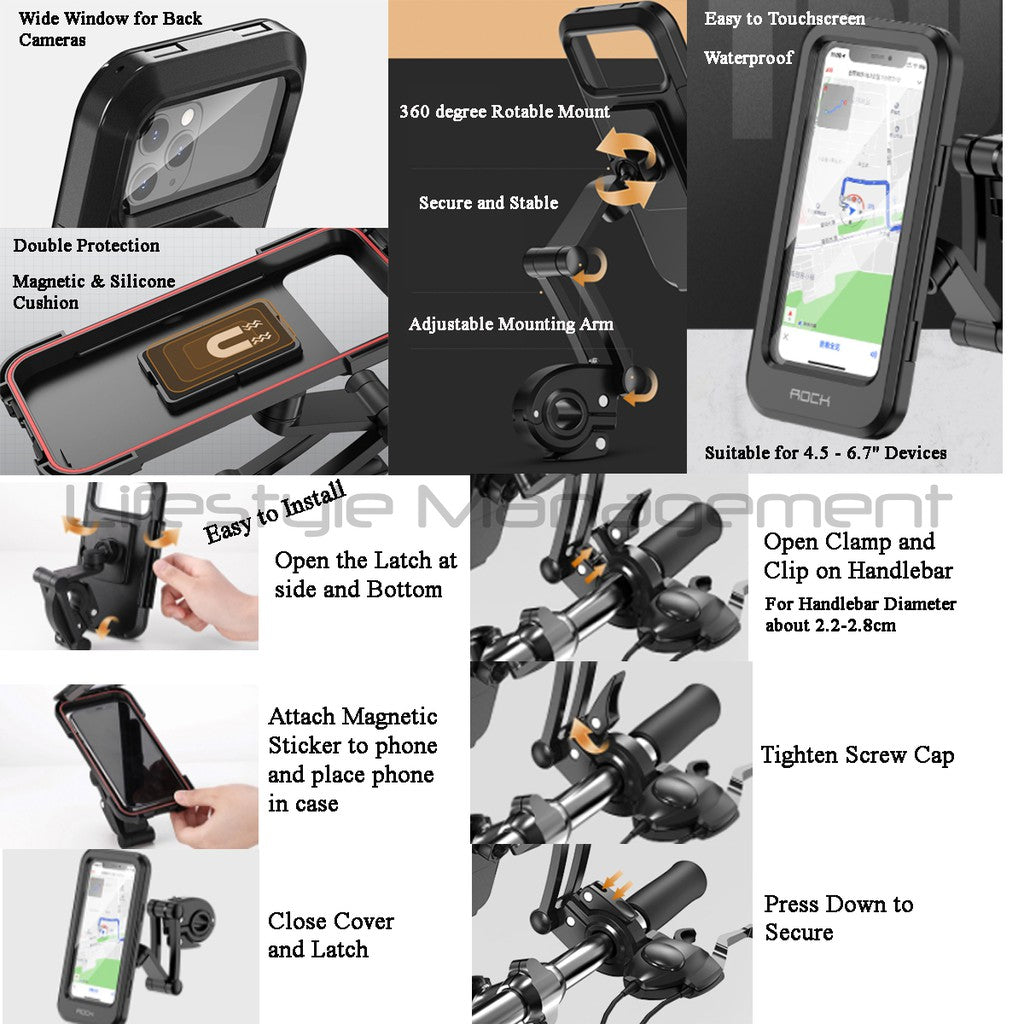 Bicycle Motorcycle Motorbike Bike Handlebar Mobile Handphone  Phone Pouch Case Bag Mount Waterproof