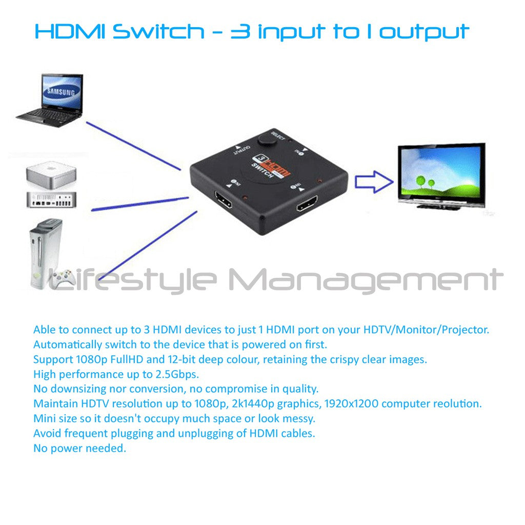 HDMI 5/3 In to HDMI 1 Out Port Switch Hub Switcher Selector Digital HDTV (Upgraded to 4K Version)