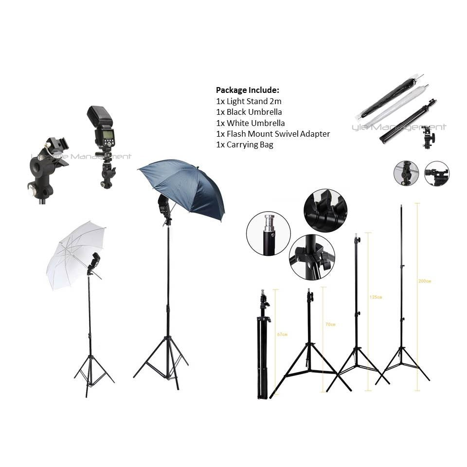 Off-Camera Flash Strobe 2m Light Stand 33in Soft Umbrella Shoe Mount Swivel Adapter