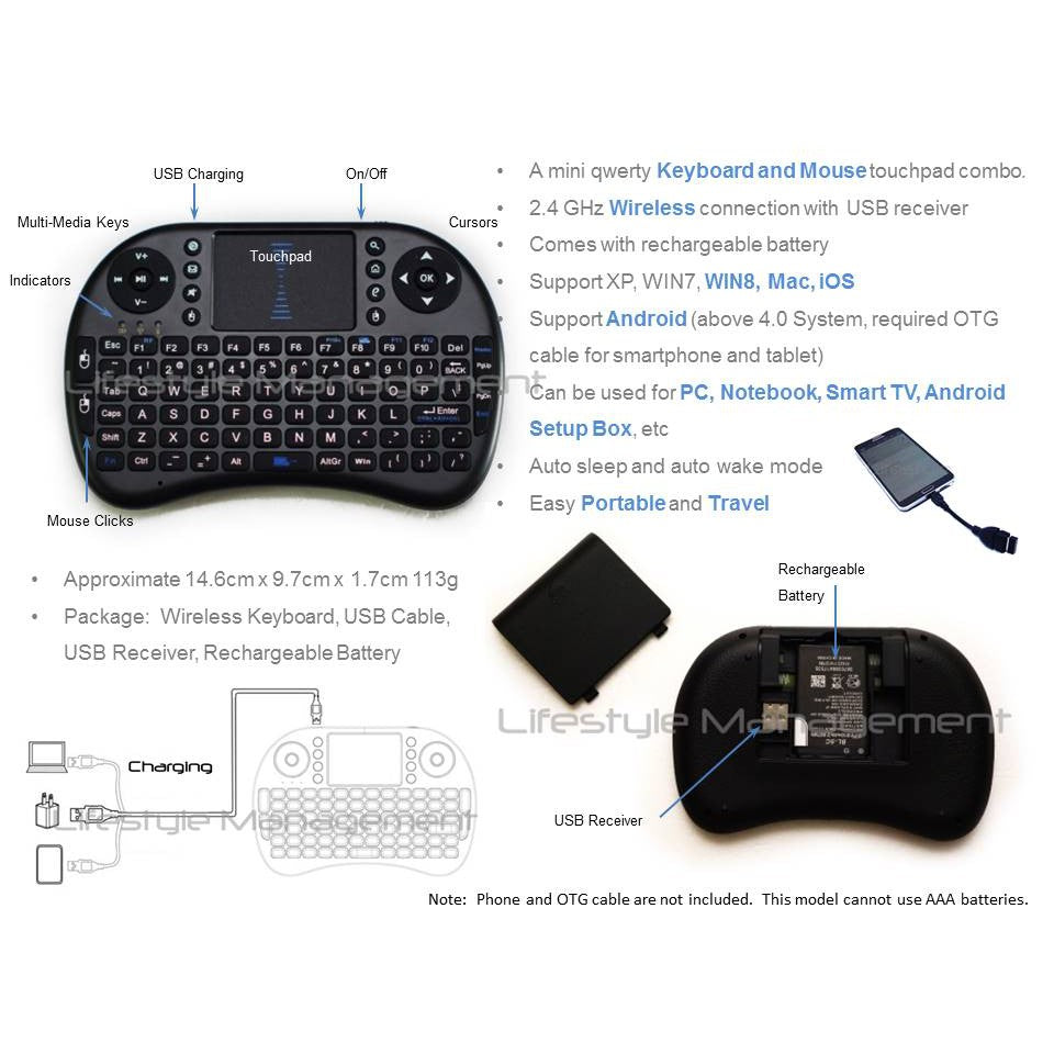 Wireless/Air Mini Touchpad Keyboard/Mouse Keypad Panel with Backlight