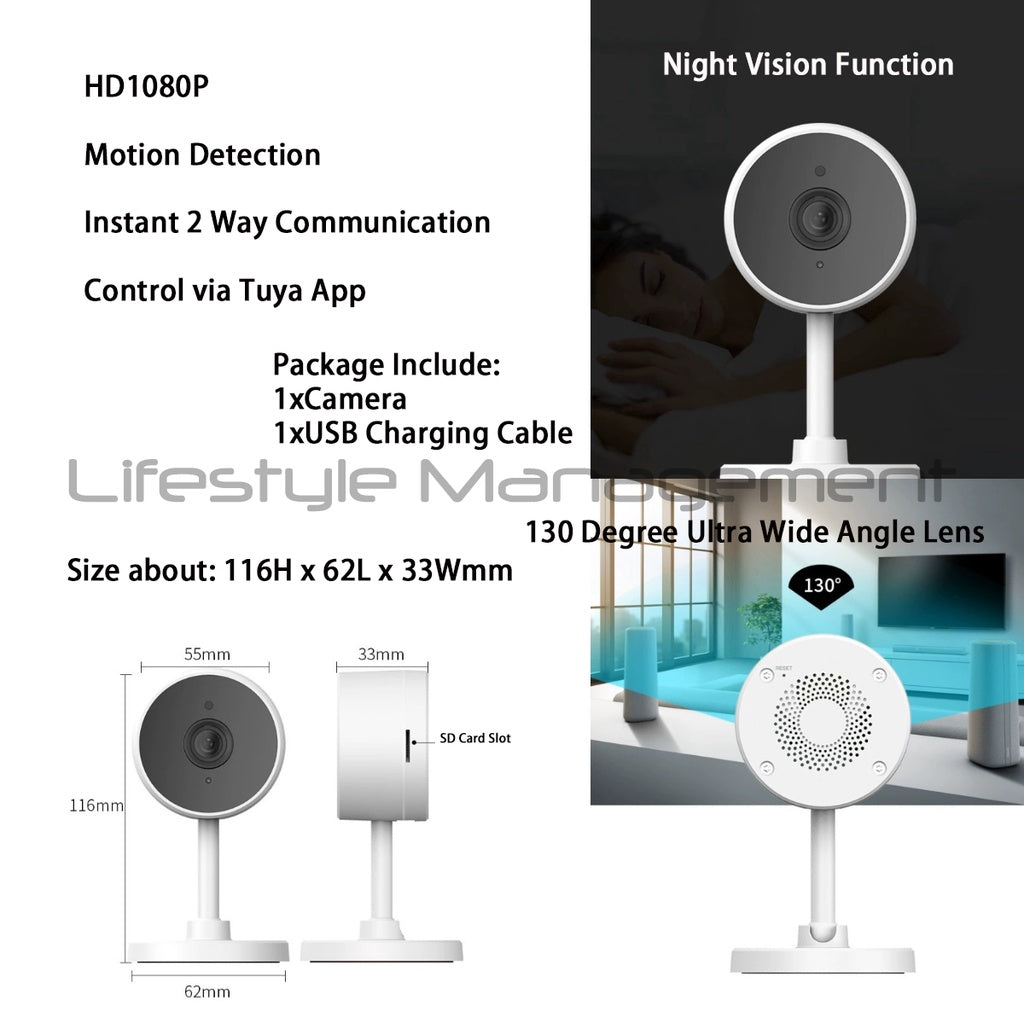 Tuya Camera Wireless Wifi IP Fixed Security Camera Wide Angle