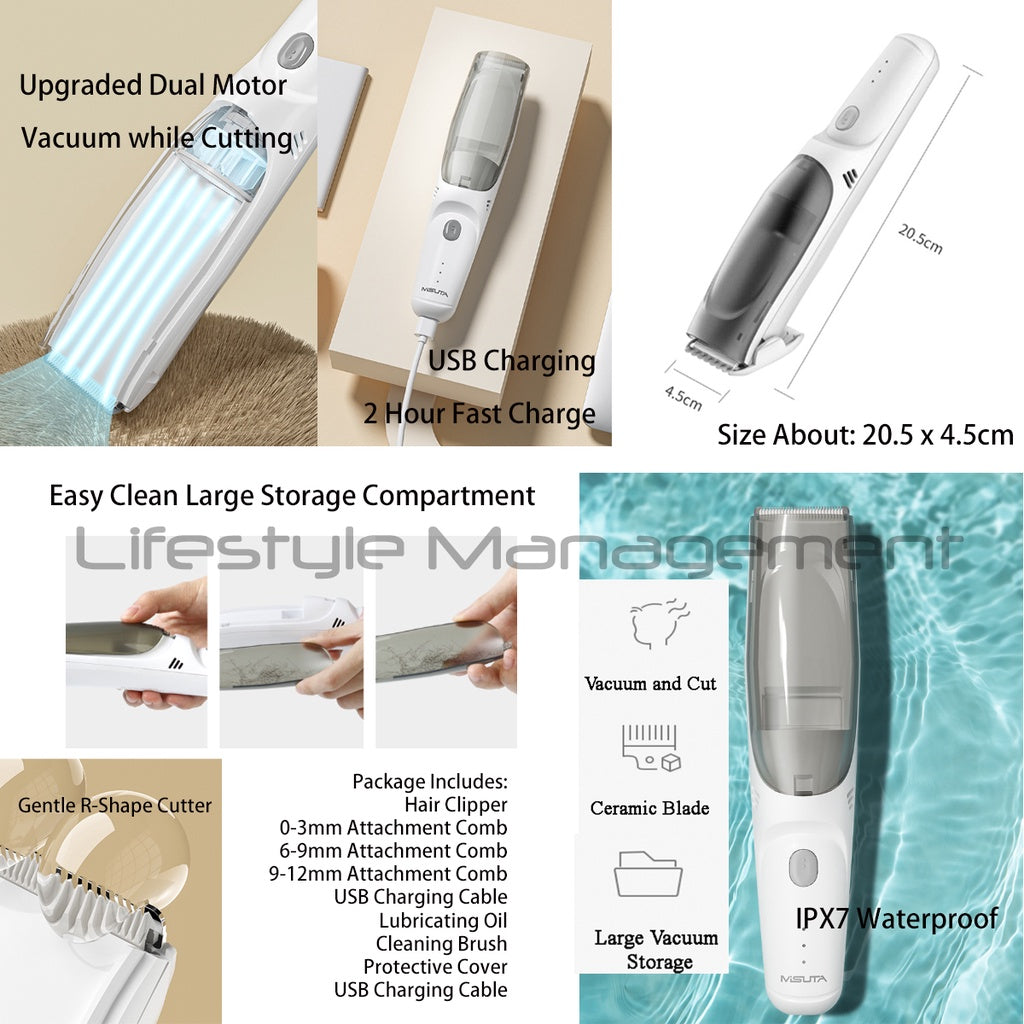 Waterproof Hair Clipper with Vacuum Trimmer USB Rechargeable