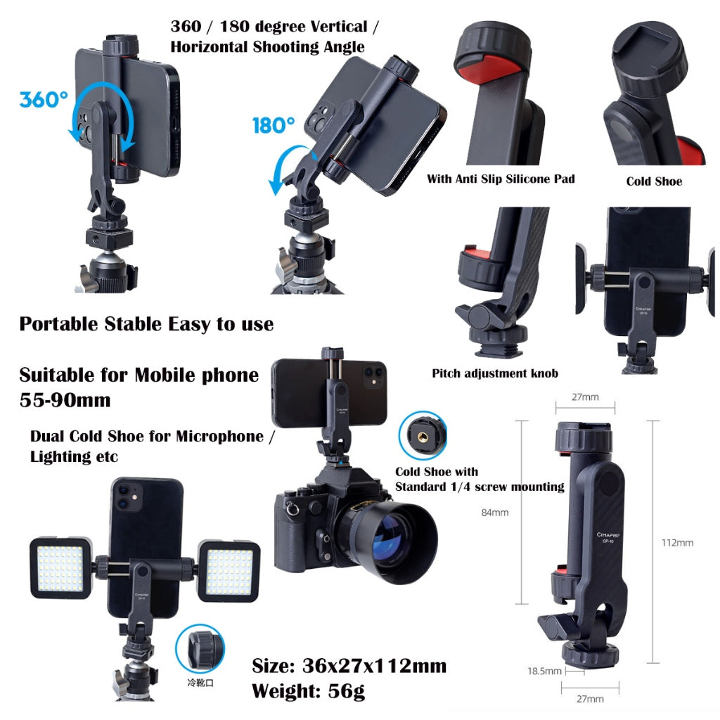 Dual Cold Shoe Mount Mobile Phone Holder Bracket Clip Live Broadcast Expansion Mounting