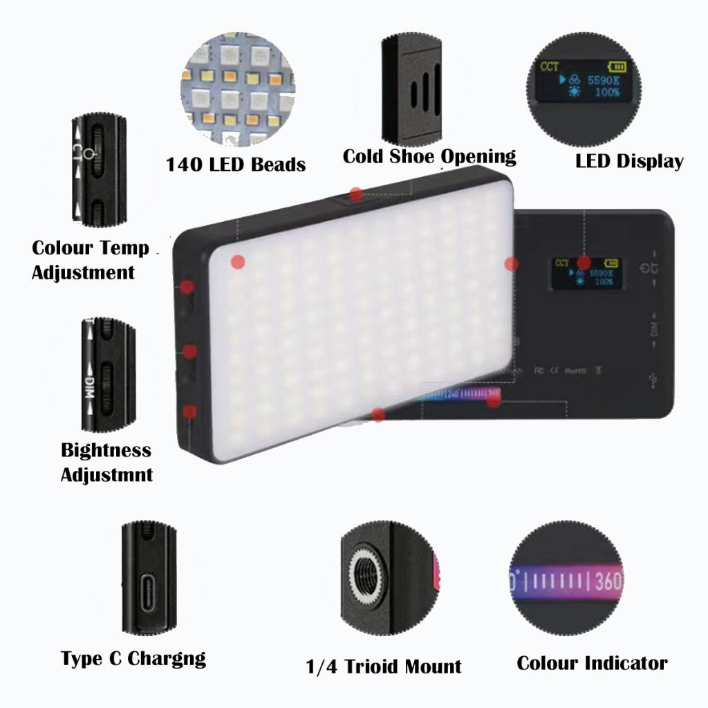 RGB Light Mini Pocket LED Fill Light Photography Lighting Mini SpotlightVideo Light W140RGB