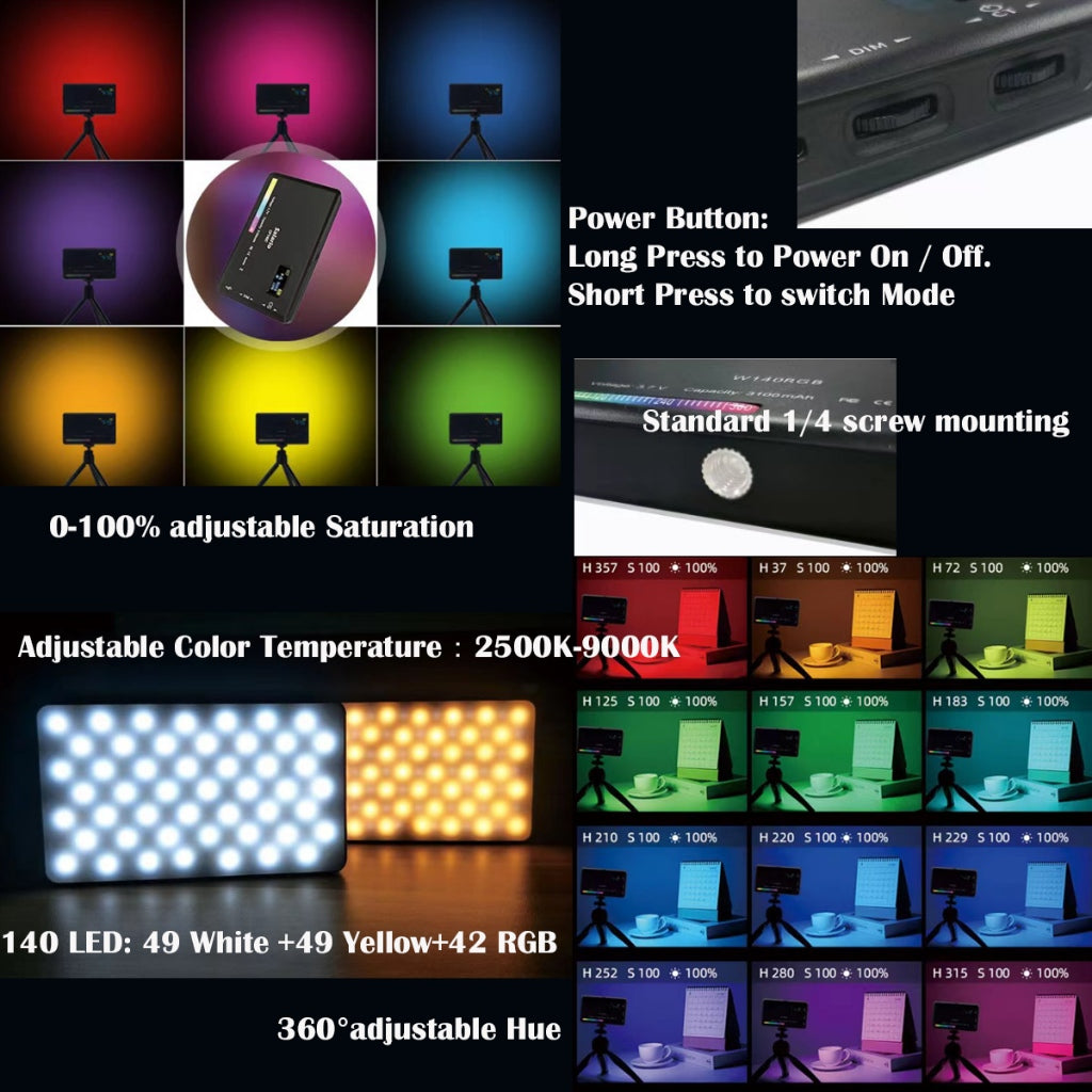 RGB Light Mini Pocket LED Fill Light Photography Lighting Mini SpotlightVideo Light W140RGB