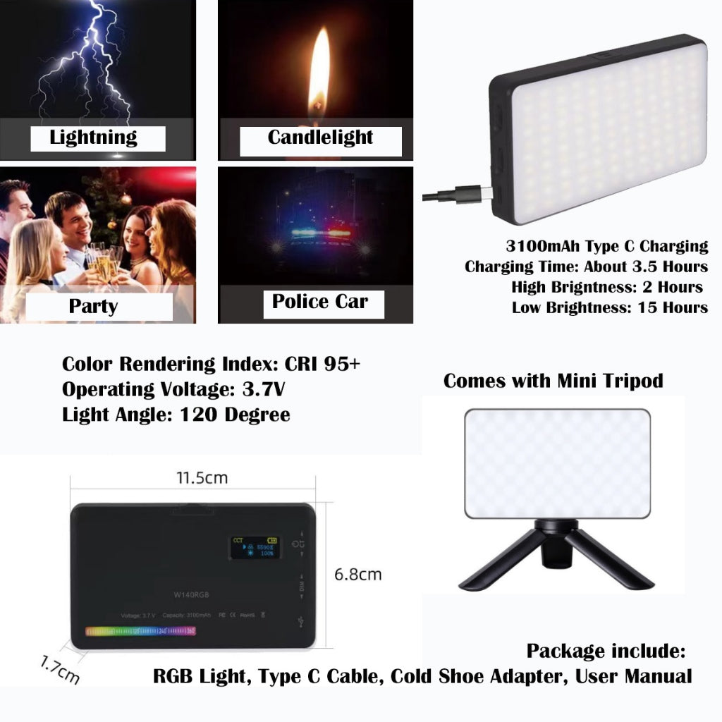 RGB Light Mini Pocket LED Fill Light Photography Lighting Mini SpotlightVideo Light W140RGB