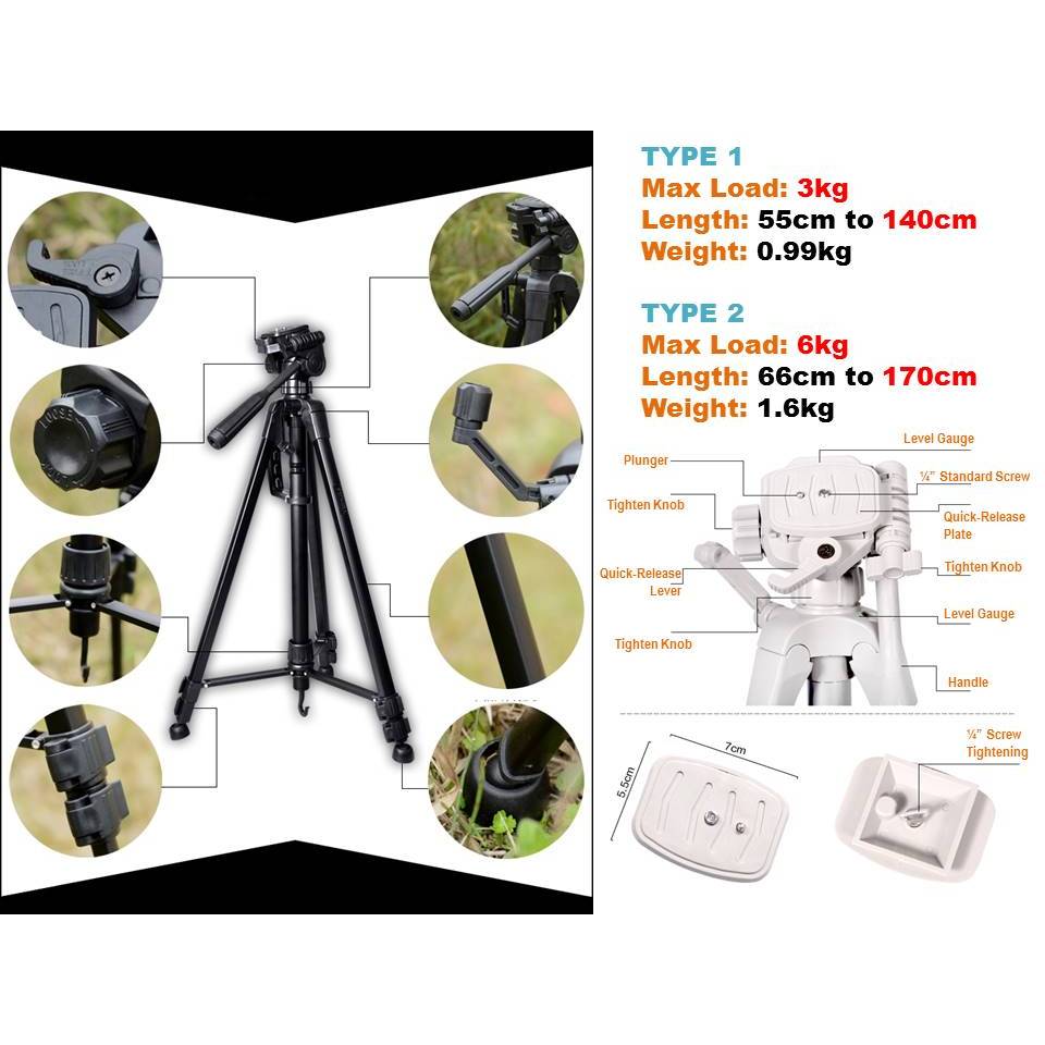 DSLR Camera Professional Aluminium Ruddegized Tripod 3-Axis